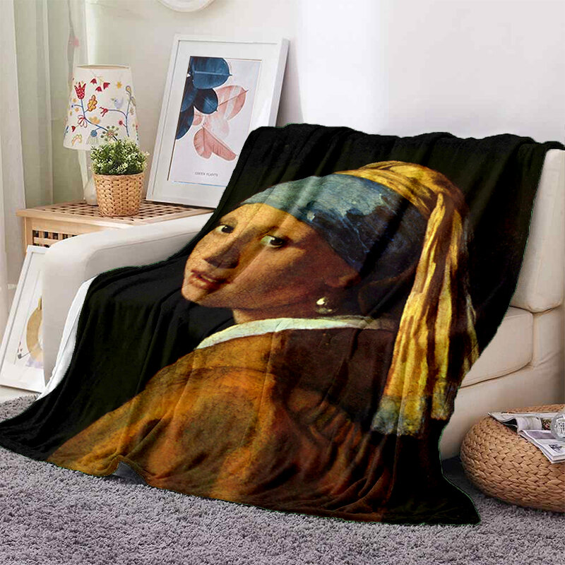 Couverture moderne imprimée de peintures célèbres, en flanelle, douce, en peluche, pour canapé et lit