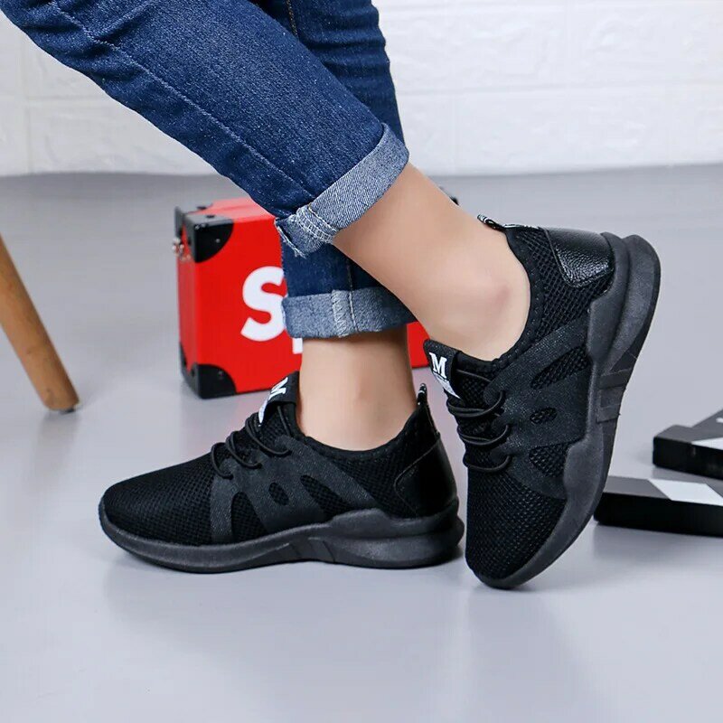 Kids Shoes Girls Sport Shoes Boys Sneakers Summer Air Mesh Fabric Breathable Running Shoes Children Casual Sneakers Black Autumn