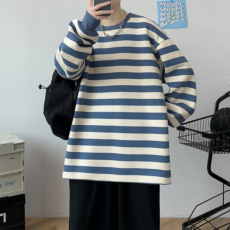 OEIN jesień nowych mężczyzna Stripe bluzy ponadgabarytowych koreańska odzież swetry moda sweter Unisex 2022 Casual topy Streetwear Tee