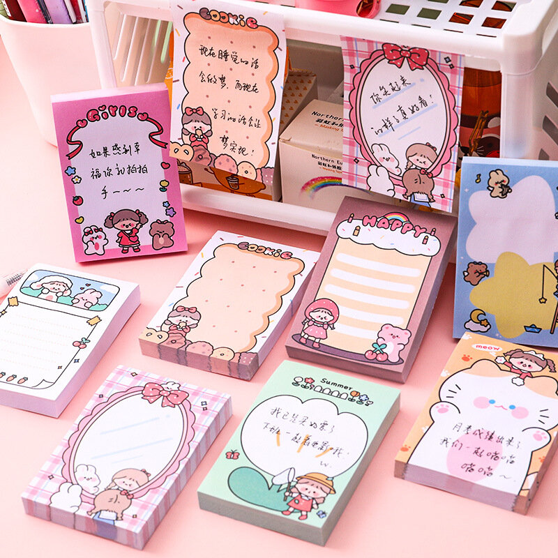 80 pagine coreano Ins Notebook Cartoon Paper Girl Cute Stationery Memo Pad Office Message materiale scolastico Kawaii Decor Sticky Notes