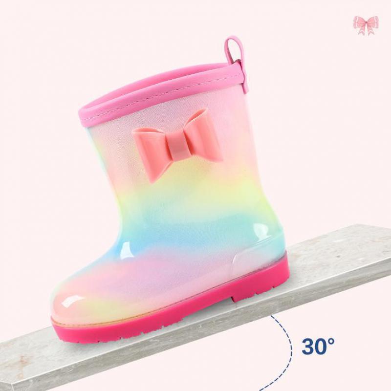 Zapatos de agua de PVC para niños, botas de goma para niños, Botas de lluvia impermeables con dibujos animados de arcoíris, lindas, a la moda