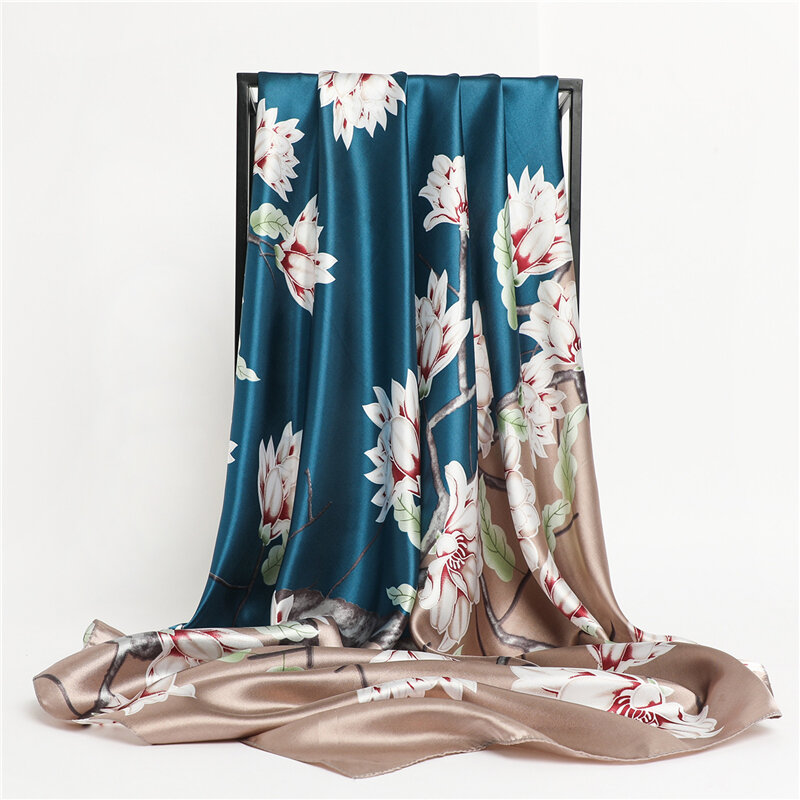 Женский Шелковый атласный шарф 90*90 см, роскошный двухцветный хиджаб, шаль с принтом, приблизительная бандана, мягкий фуляр, новинка 2022