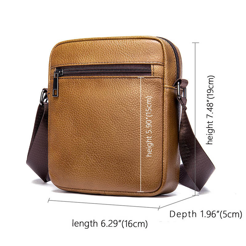 Fashion Shoulder Crossbody Bag Men Leather Office Bag Solid Color Zipper Phone Pouch Purse Male Messenger Bags Small Satchel