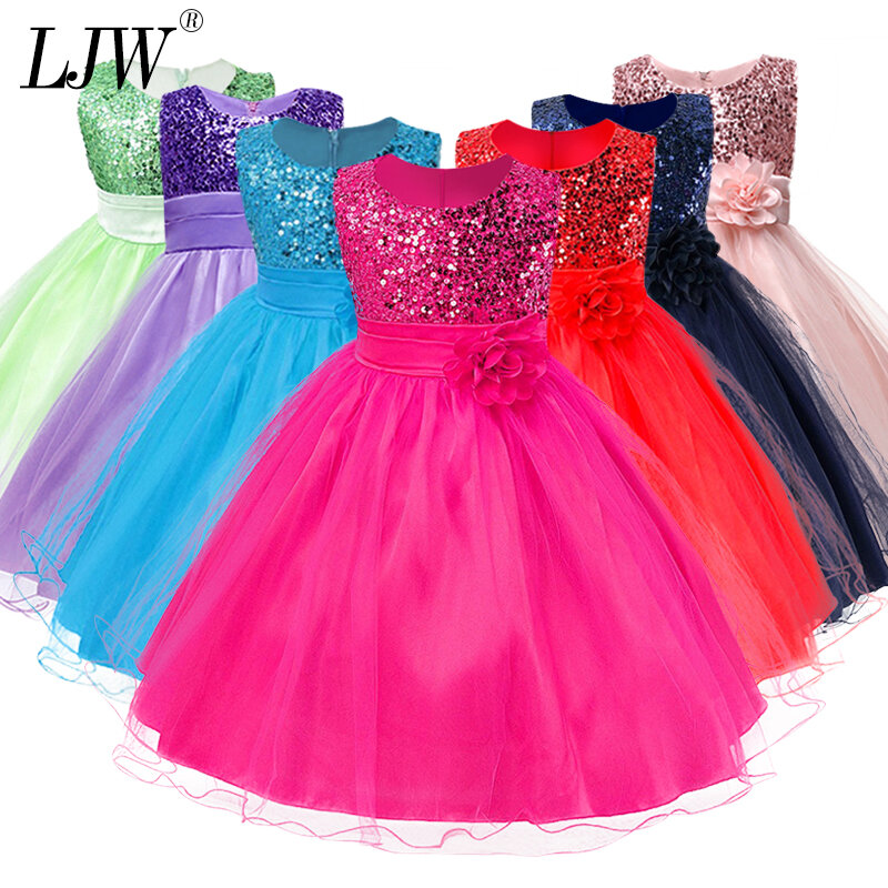 Vestido de lentejuelas de flores para niñas, ropa de princesa de fiesta de alta calidad, de 3 a 14 años, en 9 colores