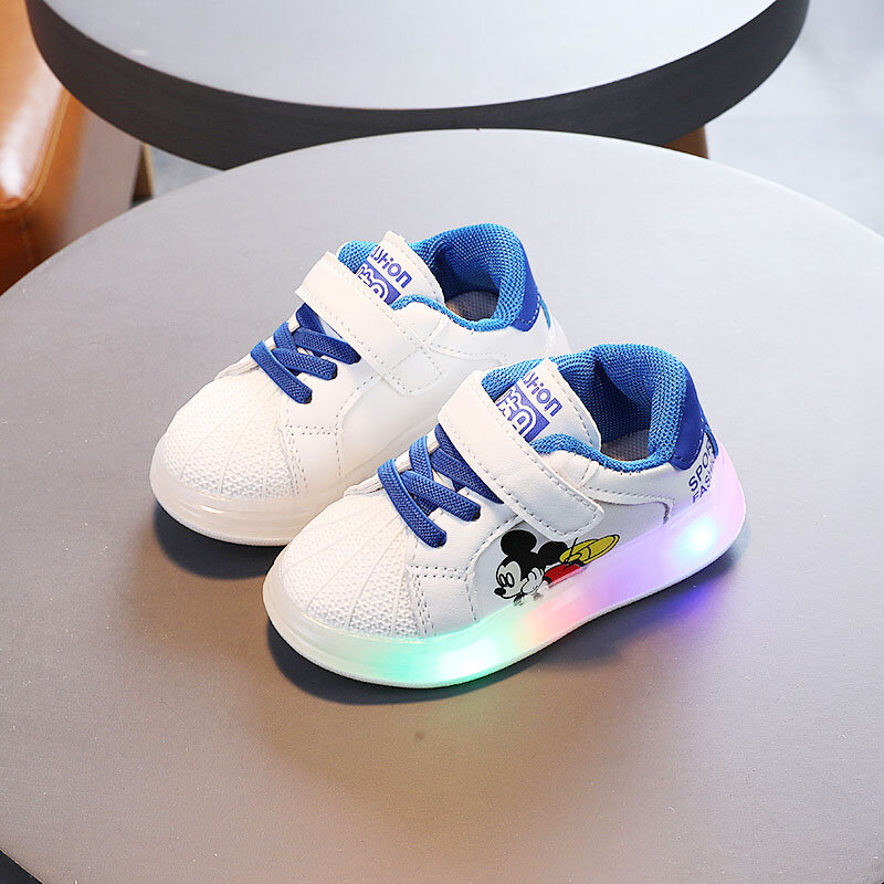 Disney Children Casual Shoes Luminous Boots LED Boys Girls Sneakers Baby Trainer Kids Tenis Cartoon Minniemickey Mouse Sneaker