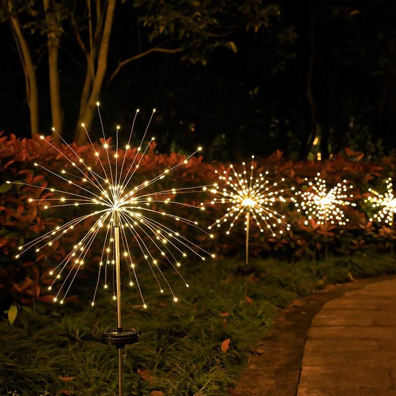 태양 정원 조명 야외 120 LED 태양 불꽃 놀이 조명 방수 통로 장식 램프 파티오 꽃 침대 마당 산책로 정원