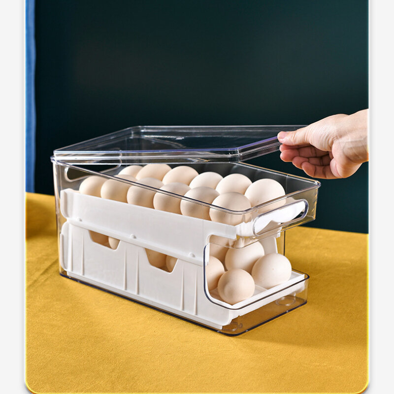 Caixa de armazenamento de ovos de geladeira slide-tipo bandeja de ovo com cobertura à prova de poeira selada caixa de ovo fresco-mantendo caixa contenedor de huevos