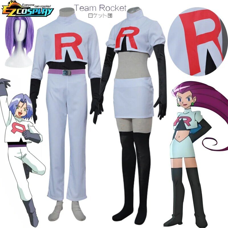 Anime Team Rocket Jessie Musashi James Kojirou Halloween Cosplay Costume Full Set Game Anime Accessories For Unisex Adult