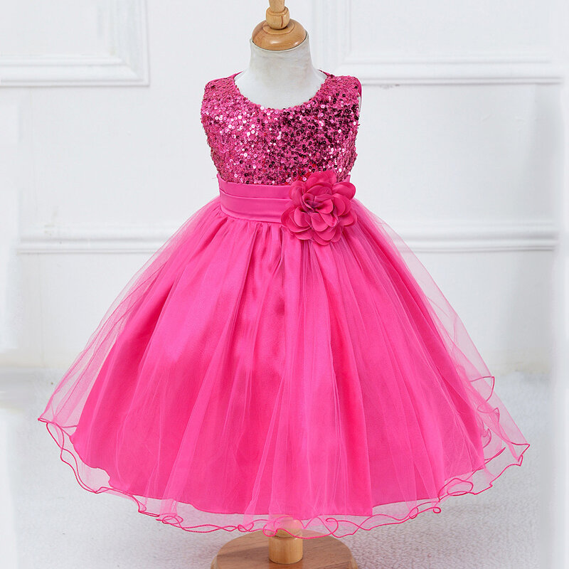 فستان أميرة مزين بالترتر للفتيات من سن 3 إلى 14 عامًا ، جودة عالية ، ملابس حفلات للأطفال ، 9 ألوان