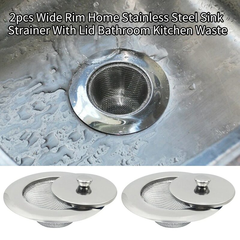 2 pçs banheiro cozinha rolha capa fácil instalar pia filtro com tampa de alimentos aço inoxidável resíduos em casa ampla borda