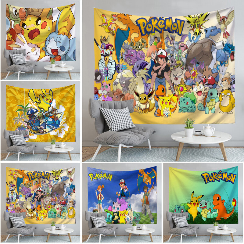 Pokemon Anime Pikachu Tapestry Wall simpatico cartone animato regalo Anime copriletto coperta da spiaggia decorazioni per la casa decorazioni per la camera per regali per bambini