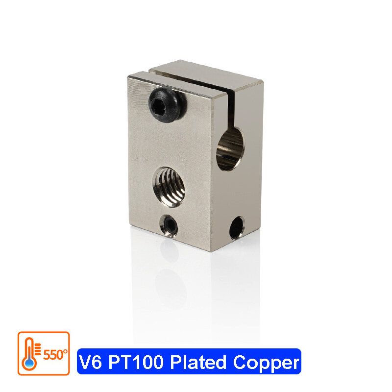 CNCFEP-Bloque calefactado de cobre chapado E3D V6, 4 piezas, de alta calidad, V6 PT100, extrusora de bloque calefactor de latón de aluminio, piezas de impresora 3D Hotend