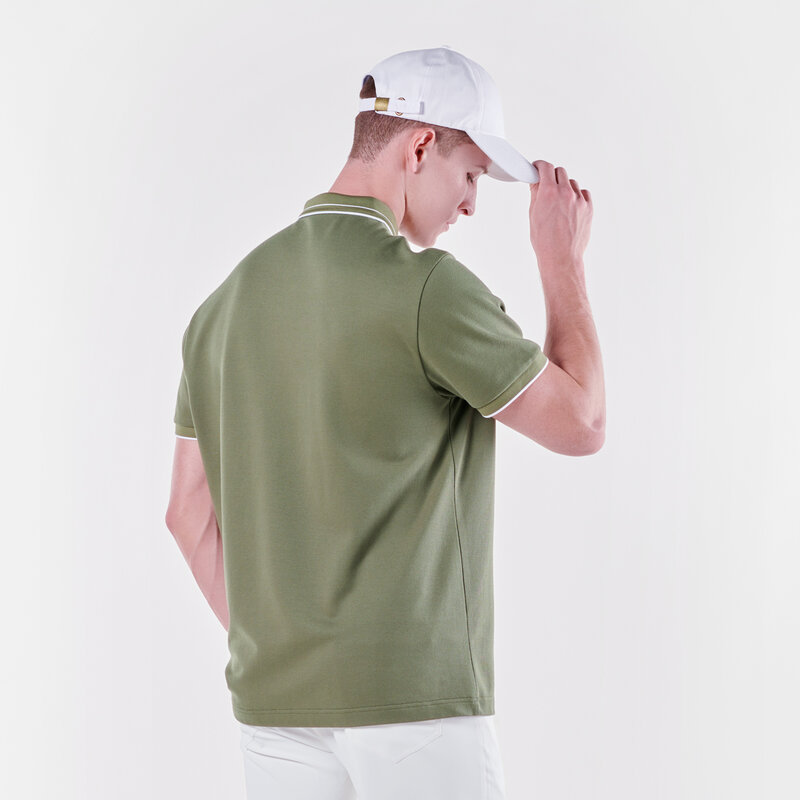 HELLEN&WOODY 2022 Summer Luxury Men Striped Lapel Embroidery Polo Tshirt  Slim Short Sleeved Green Letter Top Tee Business Sport