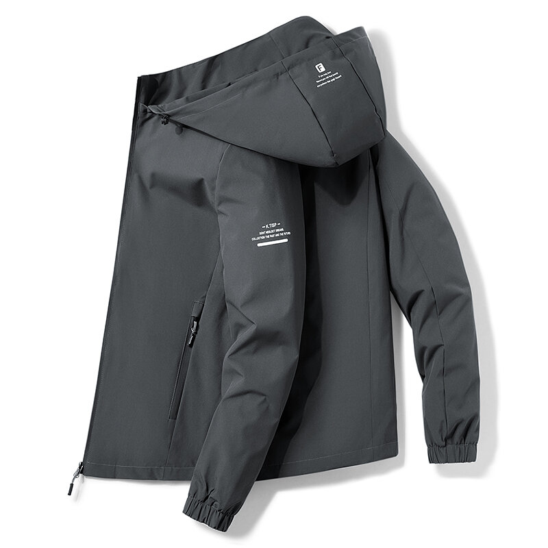 Eeovni-メンズフード付きジャケット,無地のカジュアルウェア,長袖,防風,ジッパー
