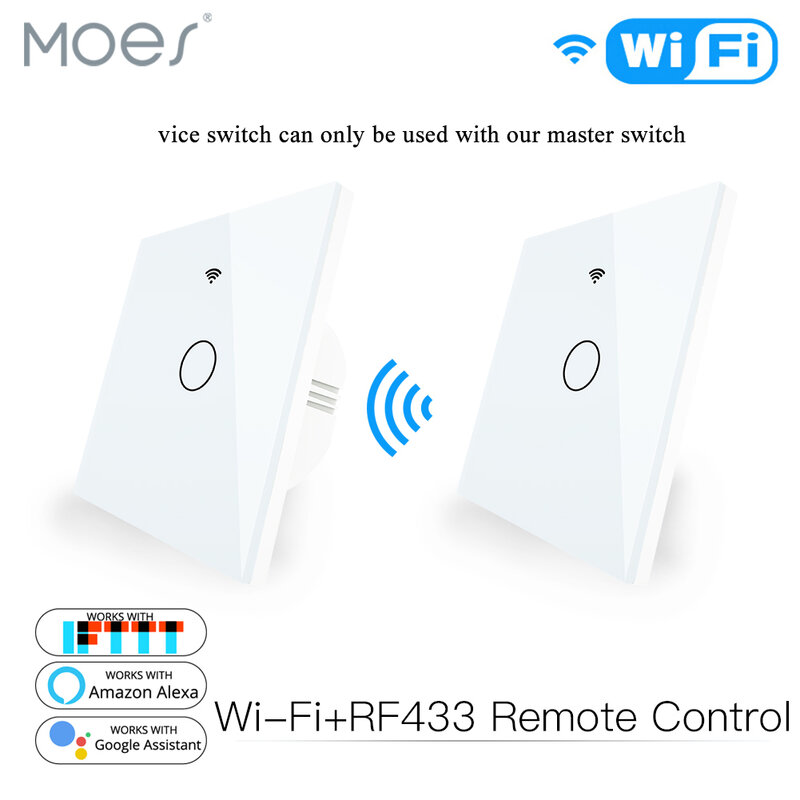 Sensor de toque inteligente de parede rf433 wi-fi, transmissor painel de parede, controle remoto sem fio, funciona com alexa, google home