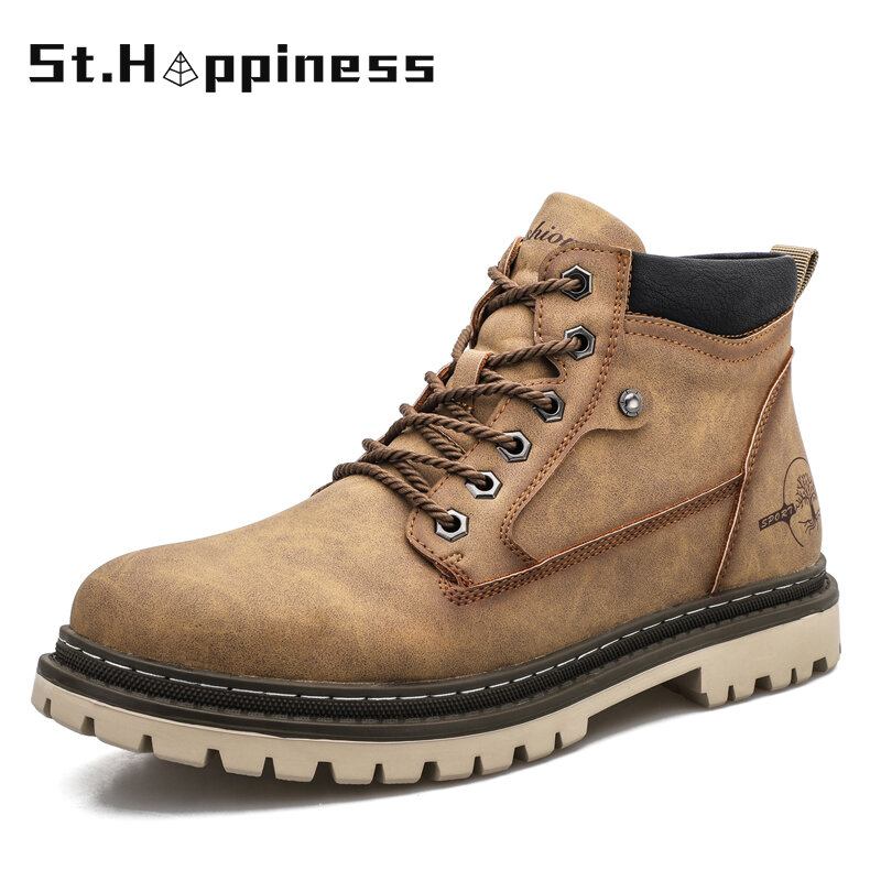 2021 New Winter Men Boots Fashion Leather Warm Plush Ankle Boots Luxury Classic Outdoor Waterproof Martin Boots Big Size 47