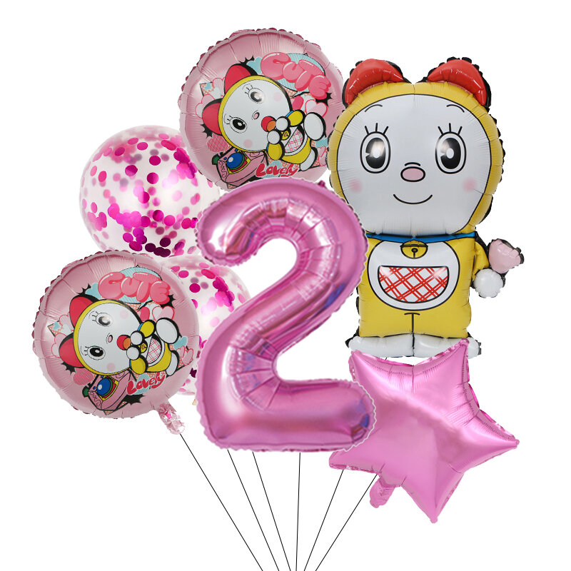 Globos de papel de aluminio Doraemon para niños y niñas, suministros de decoración para fiesta de feliz cumpleaños, con dibujos animados de gatos, 7 piezas