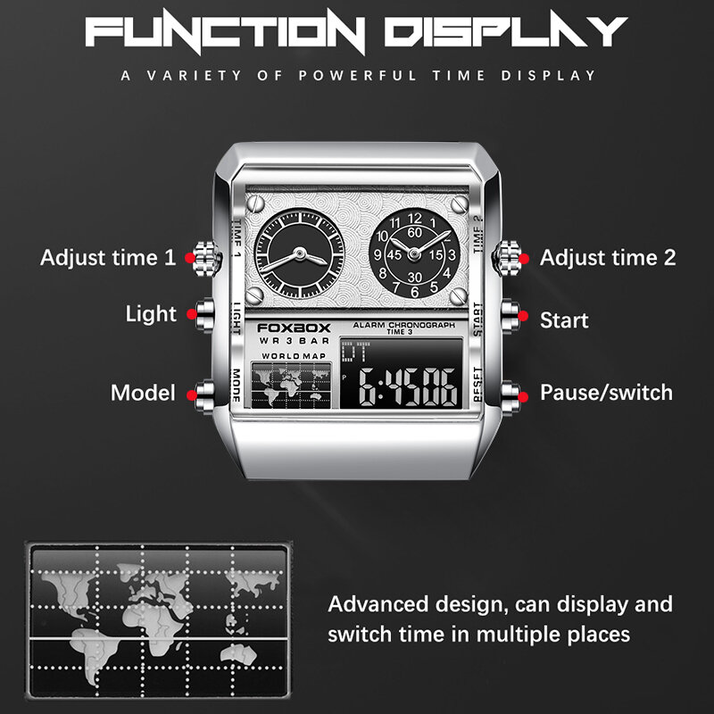 LIGE Men Military Sport Brand Wrist Watch Big  Dial Quartz Steel Waterproof Dual Display Male Clock Watches Relogio Masculino