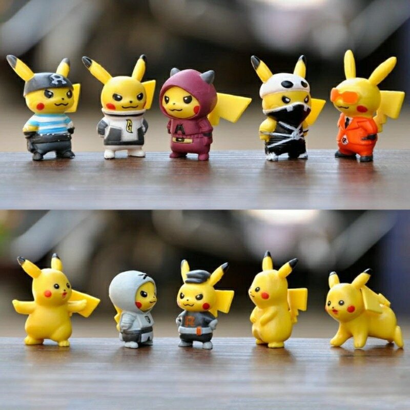 Figuras de acción de Pokémon para niños, 10 piezas con ropa de moda, Pikachu, Bola de elfo, dragón de fuego, Anime, juguete, regalo