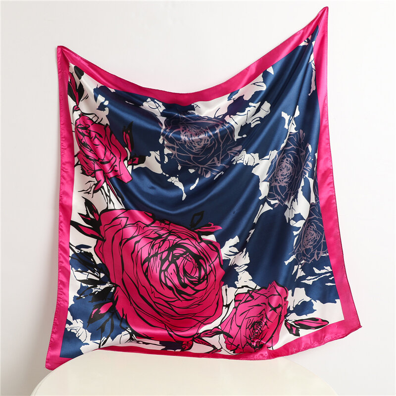 Женский атласный шарф-платок, модный мусульманский шарф-платок с принтом в виде Розы, 2022
