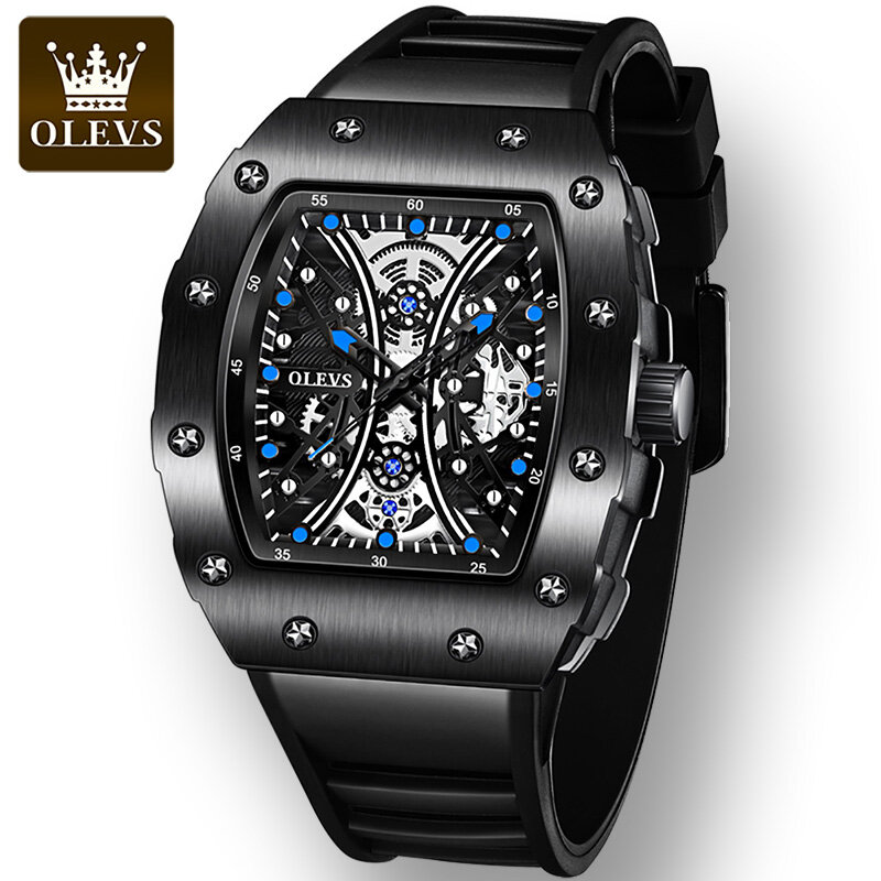 OLEVS kwarcowy zegarki sportowe dla mężczyzn Trendy luksusowe gumowy pasek wodoopdorny męskie zegarki na rękę
