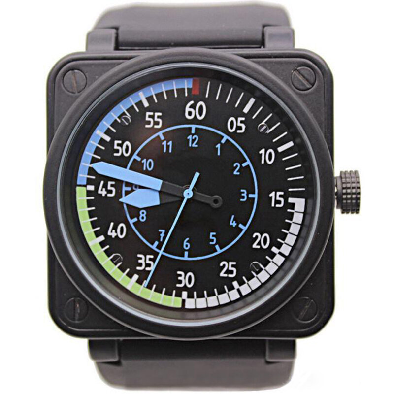 Reloj mecánico automático de edición limitada para hombre, relojes deportivos de aviación, relojes de pulsera de goma negra BR01-92