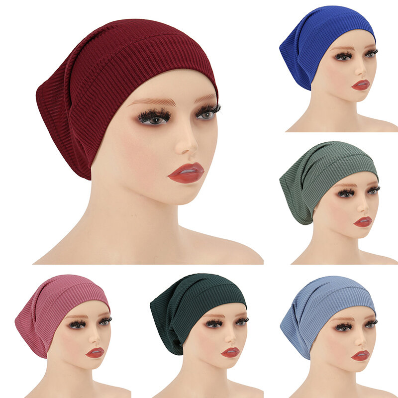 Gorro de tubo malayo monocromático Modal para mujer, gorra de fondo, de alta elasticidad algodón mercerizado, gorra de babero árabe