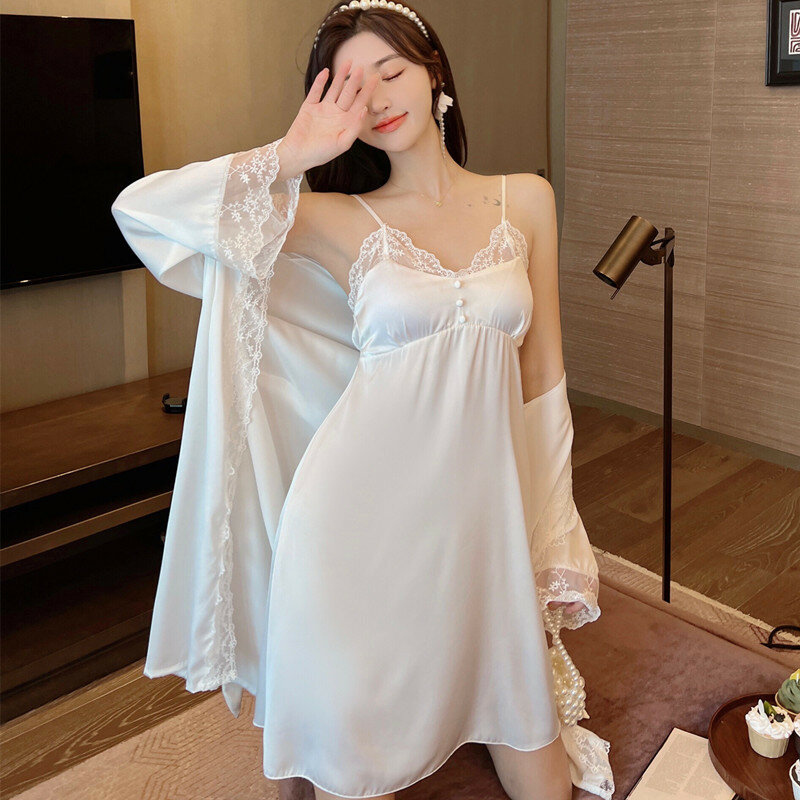Женский пикантный халат, пижама, ночная рубашка, женская ночная рубашка на бретелях для богини, летняя одежда из 2 предметов для дома, пижама, ночная рубашка