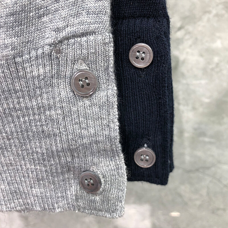 TB THOM Sweater Spring Autunm Sweaters Male Fashion Brand Merino Wool Cable 4-Bar Stripe Stitch Classic O-Neck Pullover Coats