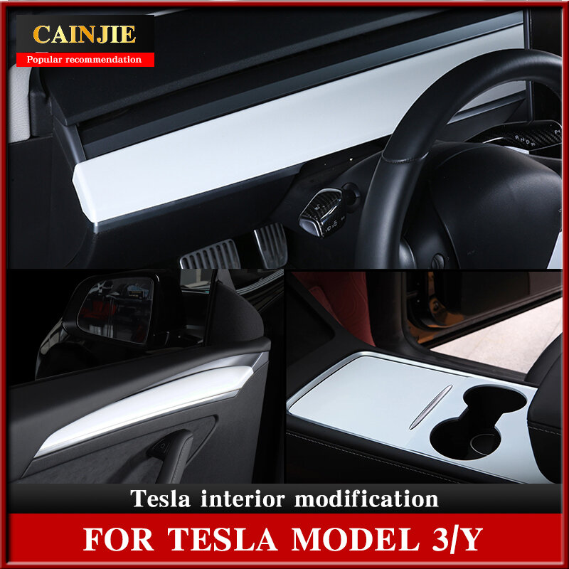 Untuk Model Tesla 3 2022 Aksesori Modifikasi Interior Serat Karbon ABS Model Y Tengah Stiker Konsol Model Tiga