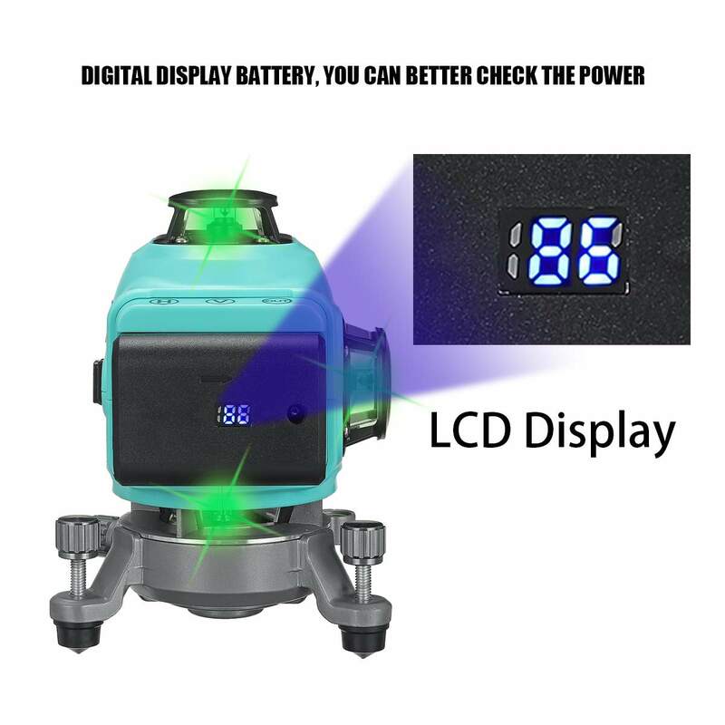 Nivel láser 4D de 16 líneas, autonivelante, 360 °, Horizontal y Vertical, superpotente, verde, con 2 baterías