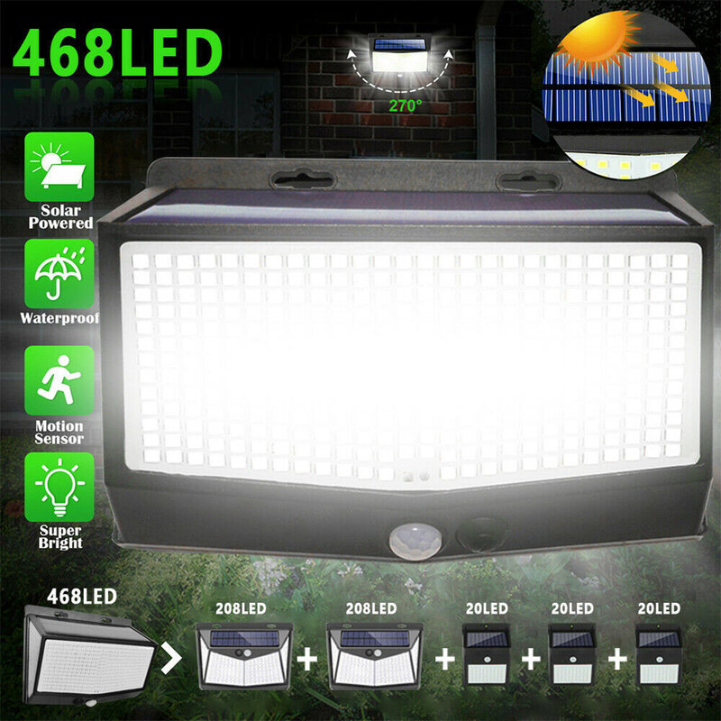 468 LED Lampu Surya Sensor Gerak Pencahayaan Luar Ruangan 3 Mode Lampu Dinding Tahan Air Lampu Jalan Dekorasi Rumah Lampu Taman Surya