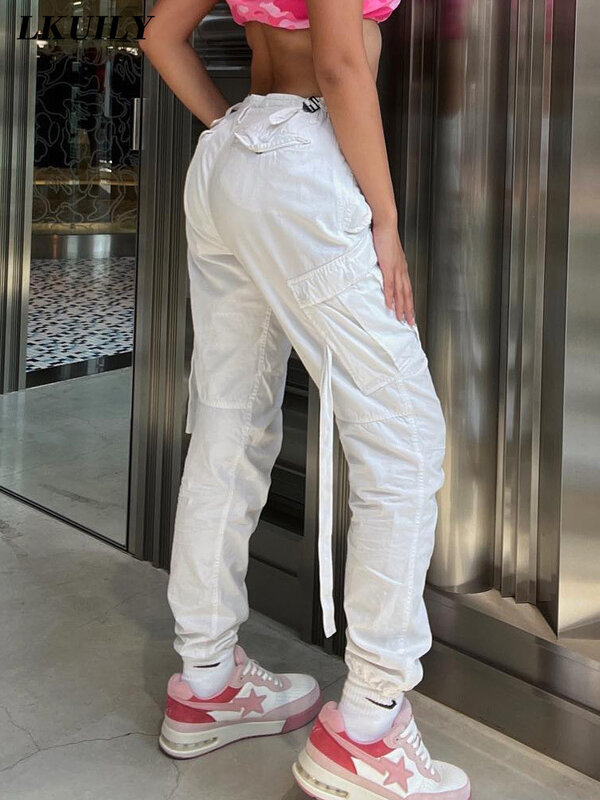 Calças de carga feminina sólida y2k streetwear baggy calças casuais cintura alta 2022 moda famale roupas estética calças retas