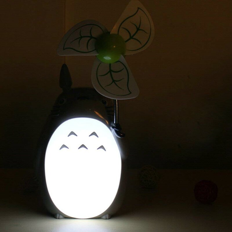 Decor Kawaii Totoro Fan Table Lamp Usb Rechargeable Led Night Light Cartoon Reading Desk Lamps Bedroom Beside Lighting Kids Gift