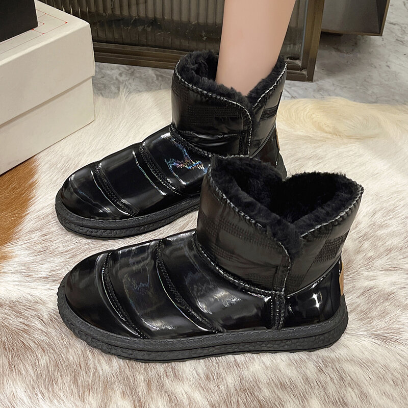 الشظية رشاقته أفخم الثلوج أحذية النساء 2022 جديد منصة مقاوم للماء الشتاء حذاء من الجلد امرأة عدم الانزلاق سميكة أسفل أحذية قطنية