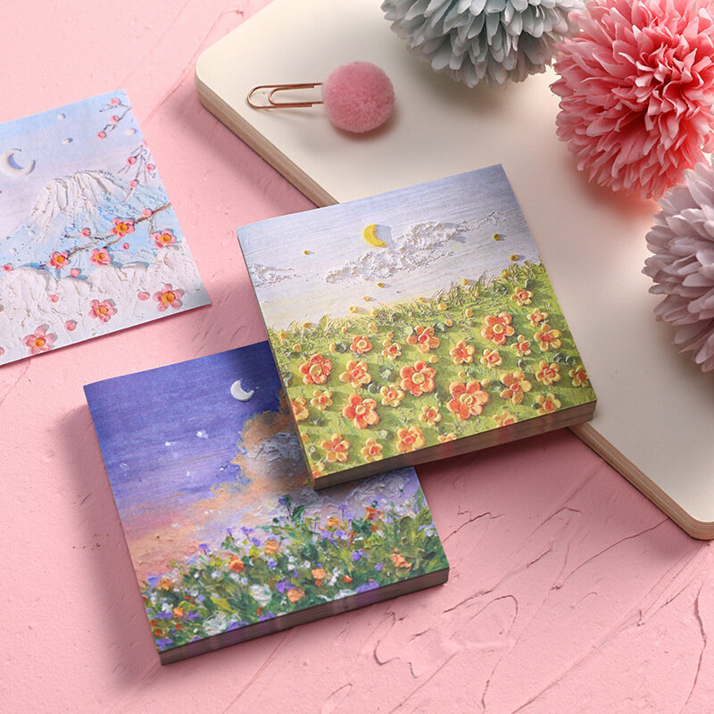 韓国の付箋油絵色nステッカー美しい風景学生アカウント装飾メッセージペーパーメモ帳