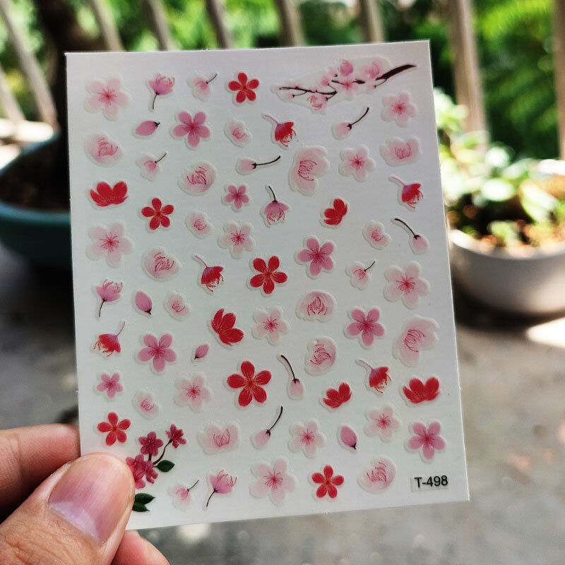 1PCS สีชมพู Sakura Nail Foils สติกเกอร์ Simple Cherry Blossom 3D ดอกไม้ Slider สำหรับเล็บสวยเล็บ Art Designer ตกแต่ง