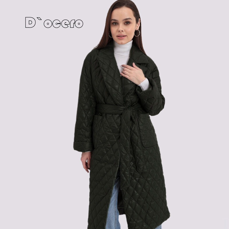 2022 Women's Jacket Spring Oversize Quilted Autumn Coat Fashion Long Female Clothing Loose Warm Parka Belt Windproof Outerwear