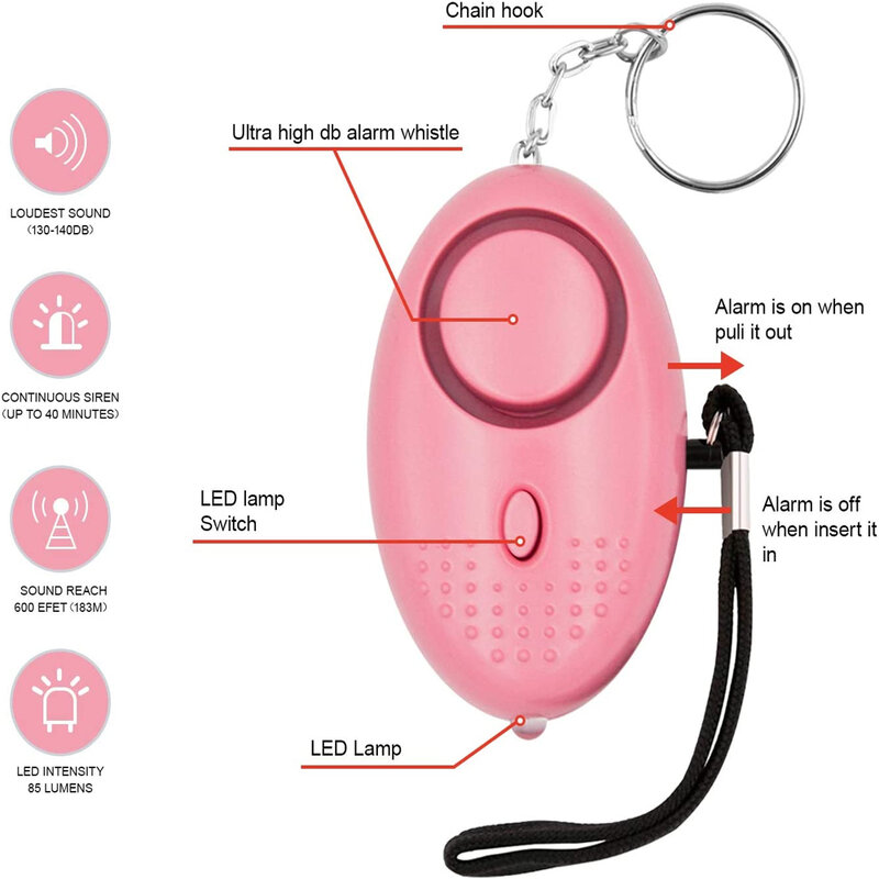 Alarma portátil de autodefensa para mujeres, hombres y niños, llavero de alarma de seguridad Personal de 130dB con luces LED, alarma de seguridad de emergencia