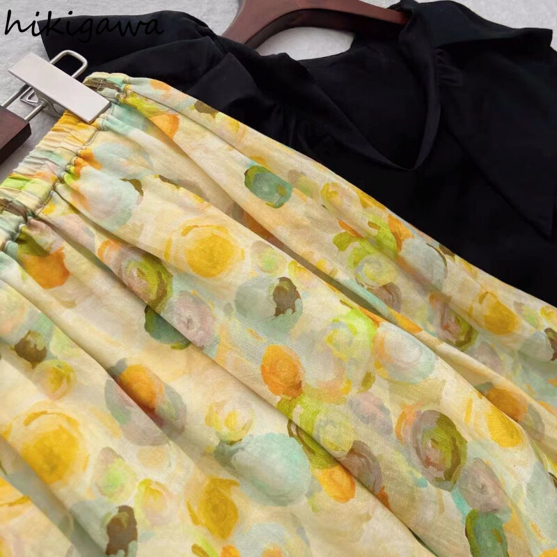 2023 Faldas Mujer De Moda Floral Chiffon Women Skirts Elastic Waist A-line Jupe Women's Clothing Vintage Korean Summer Skirt
