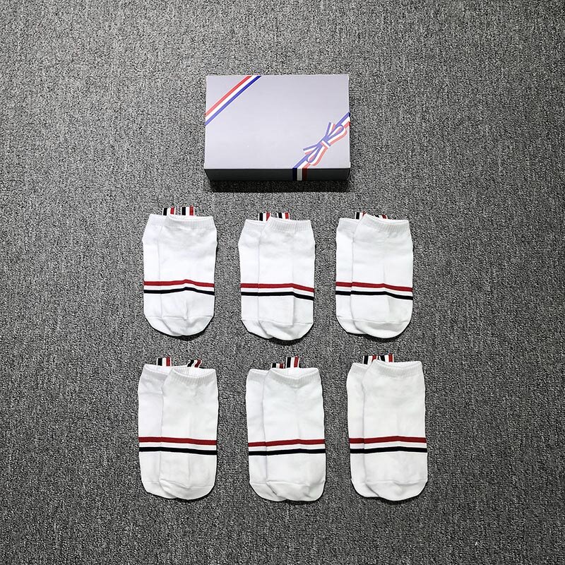 Tb thom moda unisex meias de algodão clássico listrado não mostrar casual esportes tripulação tornozelo meias alta qualidade meia ins 3/6 pares