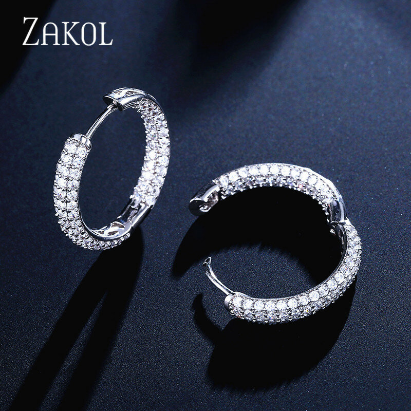 Zakol luxo rodada aaa zircônia cúbica micro inlay grande círculo brincos de argola para as mulheres da moda festa de casamento jóias ep3012