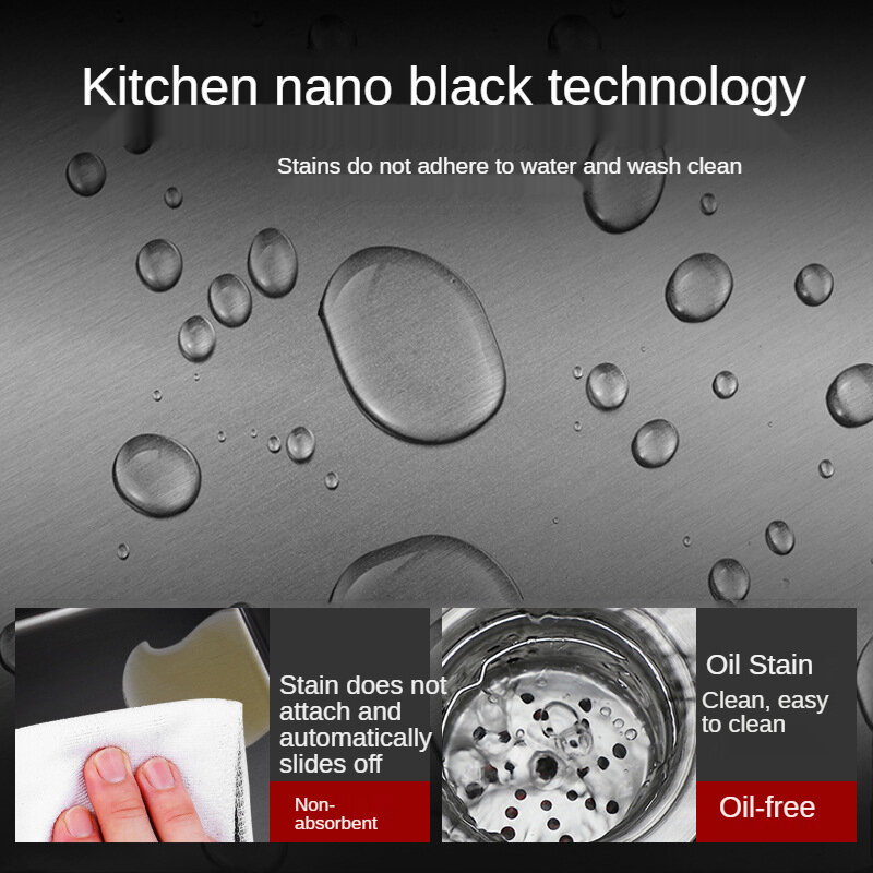 Preto de aço inoxidável copo lavadora pia cozinha multifuncional diamante preto nano grande único-slot passo vegetal pia