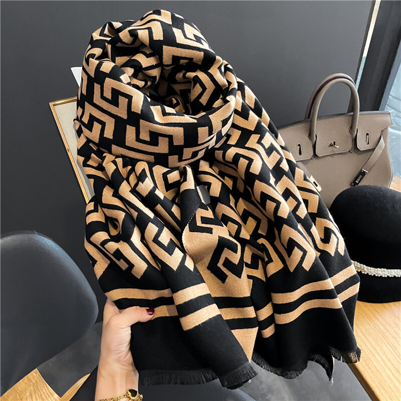 Nova moda inverno quente cachecol de caxemira para mulheres marca de luxo grosso pashmina xales e envoltórios poncho feminino bufandas echarpe