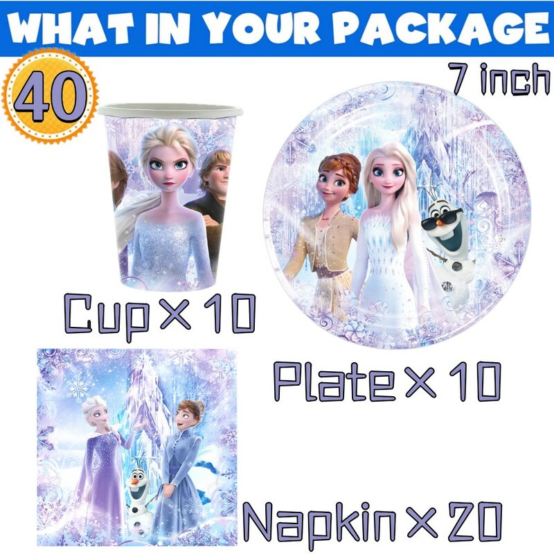 Decoración de cumpleaños con temática de Frozen para niños, platos, servilletas, globos, juego de suministros para fiesta de cumpleaños