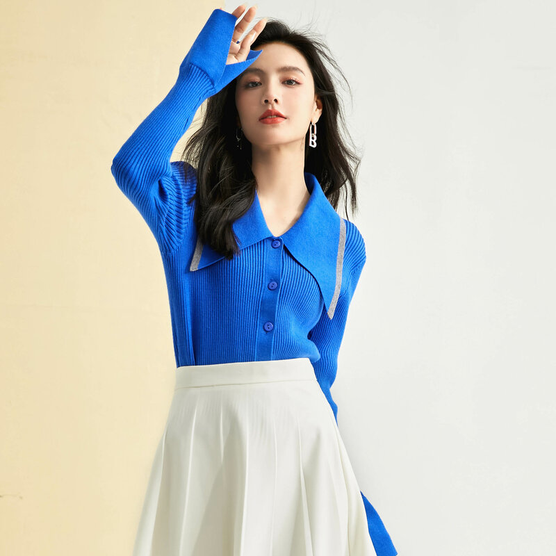Wisher & Tong – Cardigan en tricot à col rabattu pour femme, chandail à manches longues, boutonnage simple, hauts coréens, collection automne hiver 2022