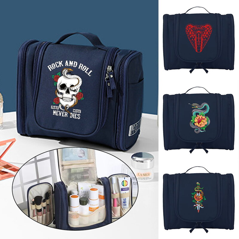 여행용 세면 용품 키트, 화장품 걸이형 정리 가방, 유니섹스 걸이식 여행용 메이크업 보관 가방, 코브라 패턴