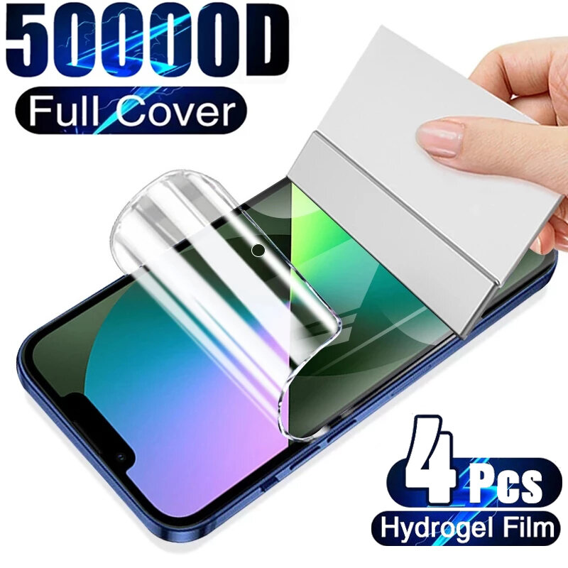 4 pçs capa completa filme de hidrogel no para o iphone 13 12 11 14 pro max para o iphone x xs xr xs max 11 12 13 14 mais protetor de tela