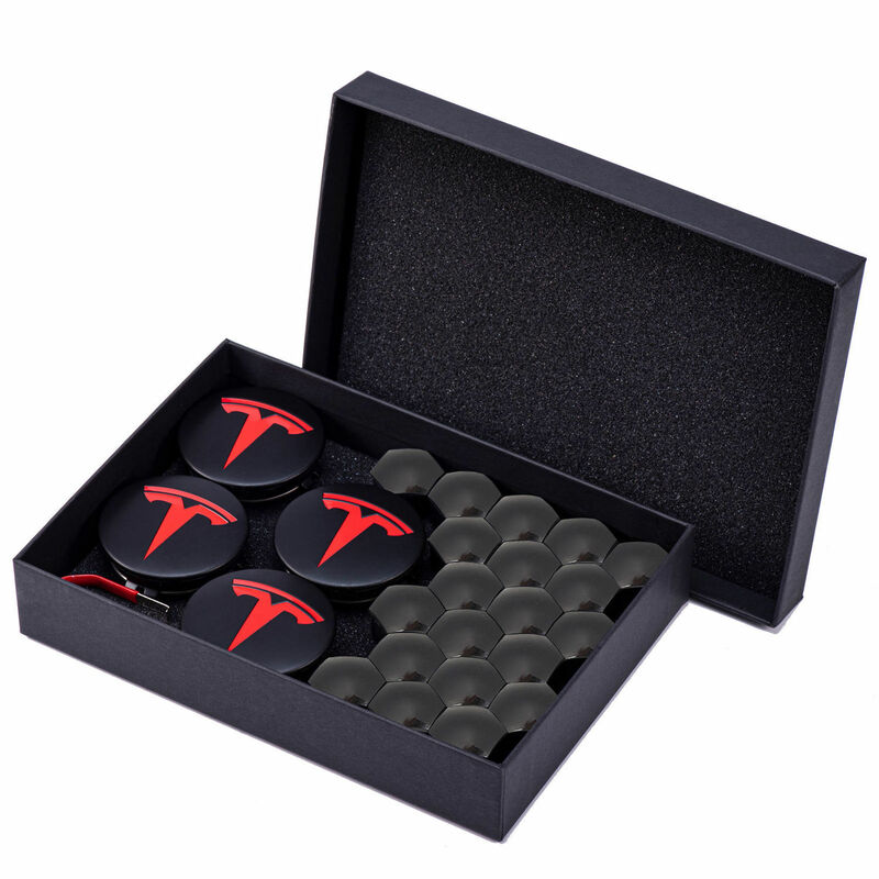 For Tesla Model 3 Y 24 PCS Car Wheel Center Hub Caps Kit  with 4 Center Cap Set 20 Wheel Lug Nut Cover Kit Tesla Decorations