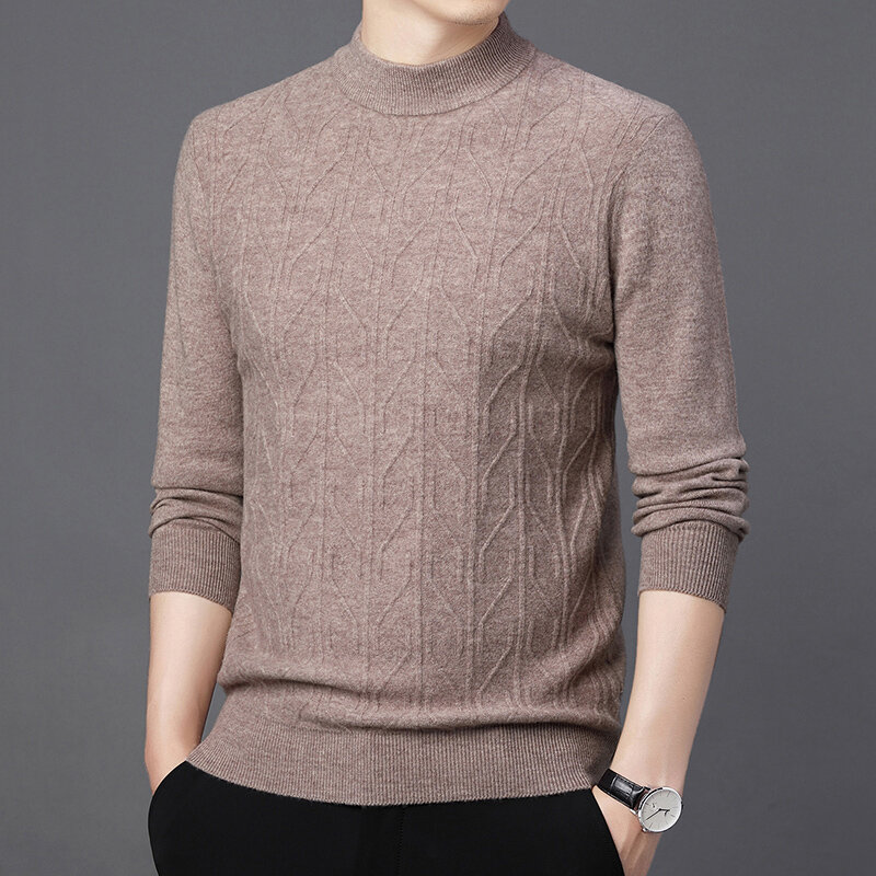 Pure Wool Sweater Autumn and Winter Solid Color round Neck 2022 Pullover Knitting Brocade Sweater Leisure Warm Men's Sweater